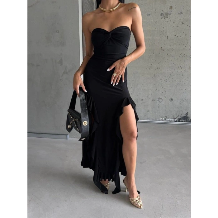 STRABLEZ SANDY ELBİSE YANLARI KATLI - Siyah