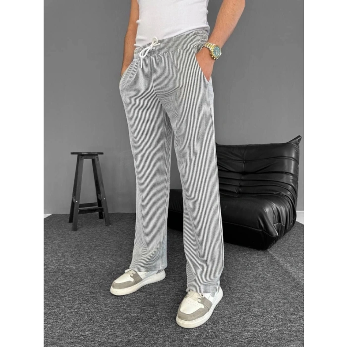 Su Yolu Çizgili Cepli Pantalon - Gri