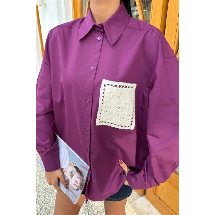 Süzine Cepli Arkası Yırtmaçlı Oversize Gömlek 3420