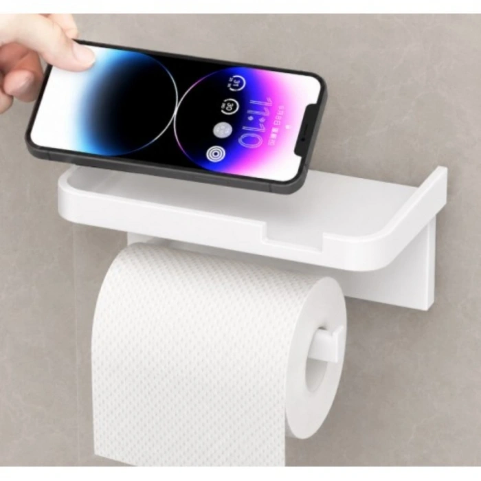 Tuvalet Kağıdı Askılığı - Raflı ve Yapışkanlı - Matkapsız Banyo Aksesuarı