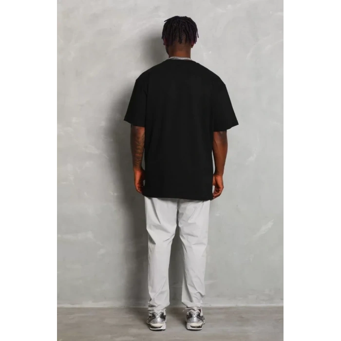 Unisex Oversize Düz Bisiklet Yaka T-Shirt - Siyah