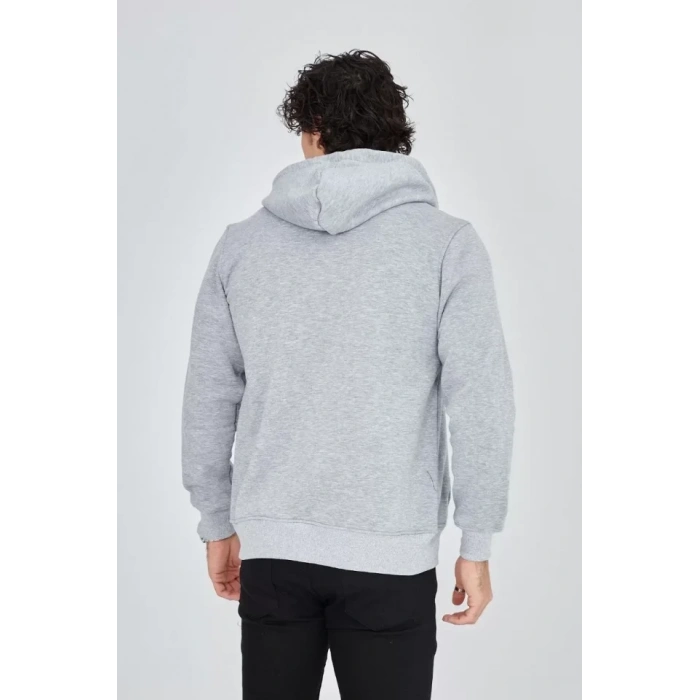 Unisex Tam Fermuarlı Kapşonlu  SweatShirt - Gri
