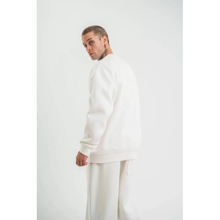 Uzun Kol Bisiklet Yaka Basic SweatShirt - Beyaz