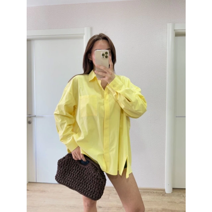 Yakalı Yandan Yırtmaçlı Gömlek - Sarı