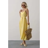 Askılı Basic Uzun Elbise - Sarı