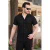 Erkek Ottoman Kumaş Apaj Yaka Kısa Kollu Gömlek