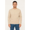 Erkek Üç İplik Düz Bisiklet Yaka SweatShirt - Bej