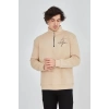 Erkek Yarım Fermuarlı Baskılı Sweat - Bej
