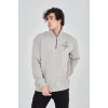 Erkek Yarım Fermuarlı Baskılı Sweat - Boyalı Gri