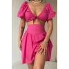 Fuşya Brode Crop Ve Mini Etek Takım