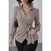 Kadın çizgili Kruvaze Bağlamalı Gömlek