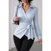 Kadın çizgili Kruvaze Bağlamalı Gömlek