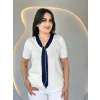 Kadın Kısa Kollu V Yaka Fular Detay Merserize Triko Bbluz