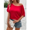 Kadın Tek Omuzu Açık Kısa Kollu Salaş Viskon Bluz