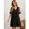 Kadın Tüllü Kısa Kollu V Yaka Krep Elbise