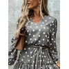 Kadın Uzun Kollu V Yakalı Belden Kuşaklı Puantiyeli Mini Modal Elbise