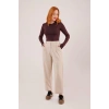 Kapama Cep Detaylı Krem Pantolon