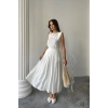 KETEN KOLSUZ BLUZ - MAXİ ETEK TAKIM - Beyaz