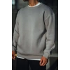 Kışlık Bisiklet Yaka Üç İplik Basic SweatShirt - Boyalı Gri