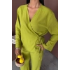 Kruvaze Model Klasik Pantolonlu Çupra Keten Takım 10191