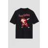 Merry Christmas Baskılı Noel Babalı T-shirt - Siyah