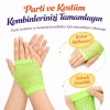 Retro Neon Yeşil File Parmaksız Kısa Eldiven 11 cm