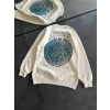 Üç İplik Bisiklet Yaka Baskılı SweatShirt - Beyaz
