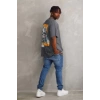 Unisex Baskılı Oversize T-Shirt - Füme
