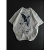 Unisex Bisiklet Yaka Baskılı Oversize T-Shirt - Beyaz