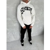 Unisex Üç İplik Kapşonlu Baskılı SweatShirt - Beyaz