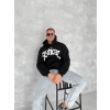 Unisex Üç İplik Kapşonlu Baskılı SweatShirt - Siyah