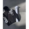 Uzun Kol Kapşonlu Baskılı SweatShirt - Siyah