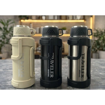 2000 ml Bardaklı Çift Katmanlı Vakumlu Paslanmaz Çelik Termos