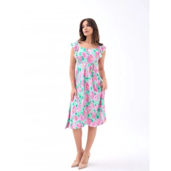 5370 ELBİSE-PEMBE GÜL DESEN