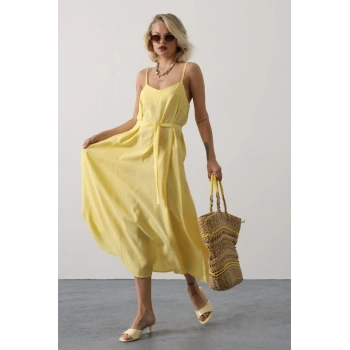 Askılı Basic Uzun Elbise - Sarı