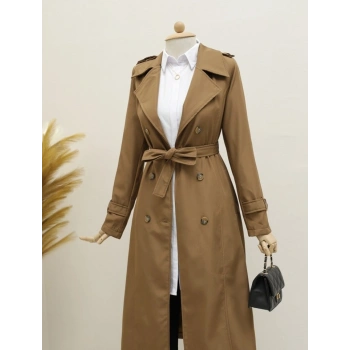 Astarlı Kemerli Trenckot -Taba