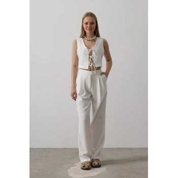 Bağlamalı Yelek - Beyaz