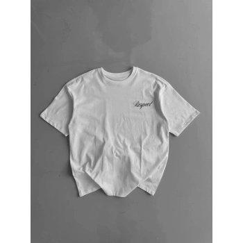 Baskılı Oversize Bisiklet Yaka T-shirt - Beyaz
