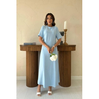 Bebe Mavi Pileli Bisiklet Yaka Elbise