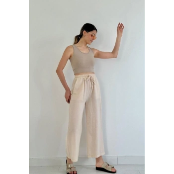 Bej Keten Pantolon