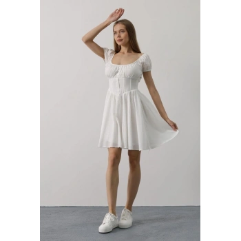 Beli Korseli Mini Elbise - Beyaz