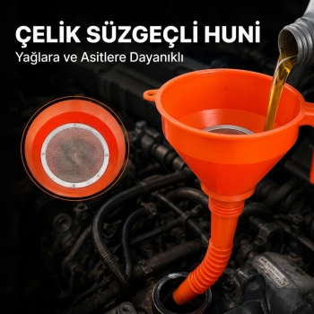 Çelik Süzgeçli Huni - Spiralli ve Sabit Borulu - 2.2 Litre Kapasite