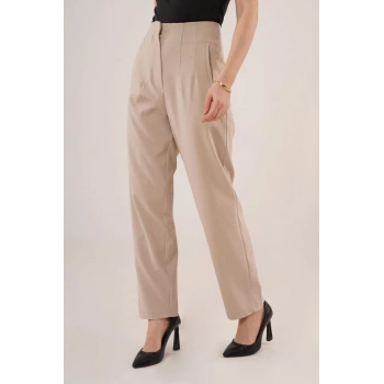 Çift Pens Detaylı Krem Pantolon