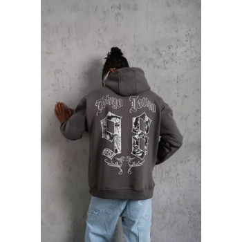 Erkek 98 Baskılı Kapşonlu Sweat - Gri