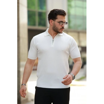 Erkek Fermuarlı Yakalı Kısa Kollu Tshirt