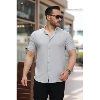 Erkek Hakim Yaka Kısa Kollu Gömlek