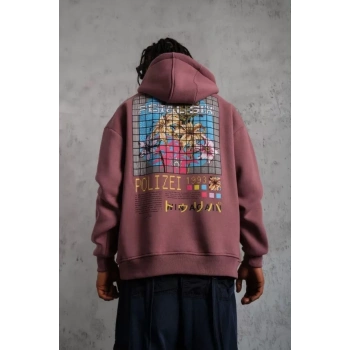 Erkek Patel Six Baskılı Kapüşonlu Sweat - Gül Kurusu