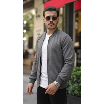 Erkek Scuba Süet Kumaş Bomber Hırka