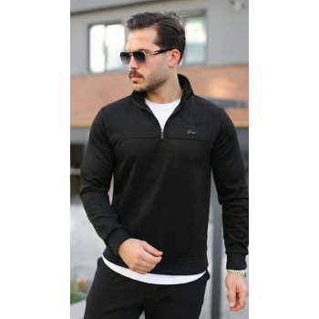 Erkek Süet Yarım Fermuar Dik Yaka Sweat