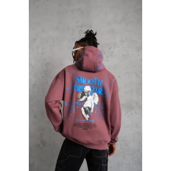 Erkek Yıldırım Baskılı Kapşonlu Sweat - Gül Kurusu